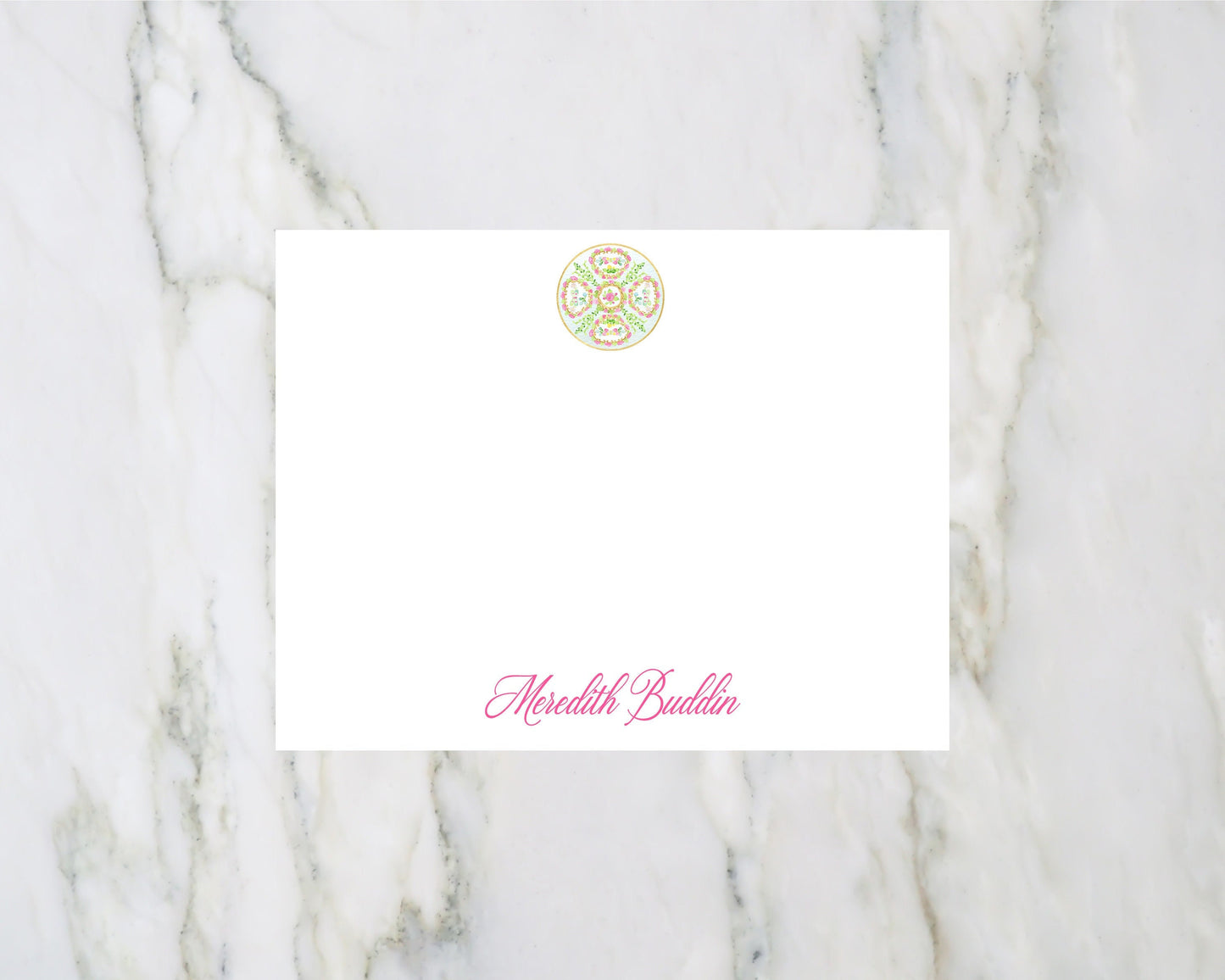Rose Medallion personalized flat notecards