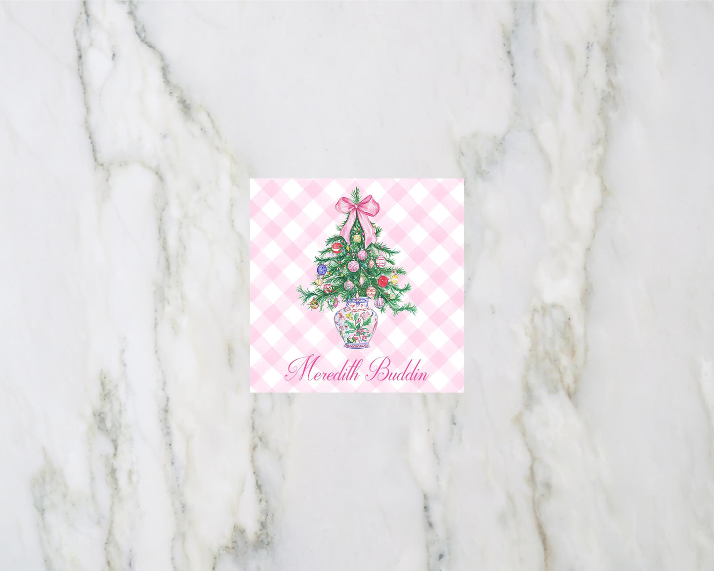 Pink Christmas Tree Personalized Enclosure Cards/Gift Tags