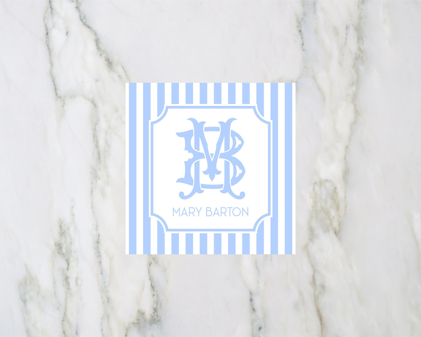 Blue Stipe Monogram Enclosure Cards