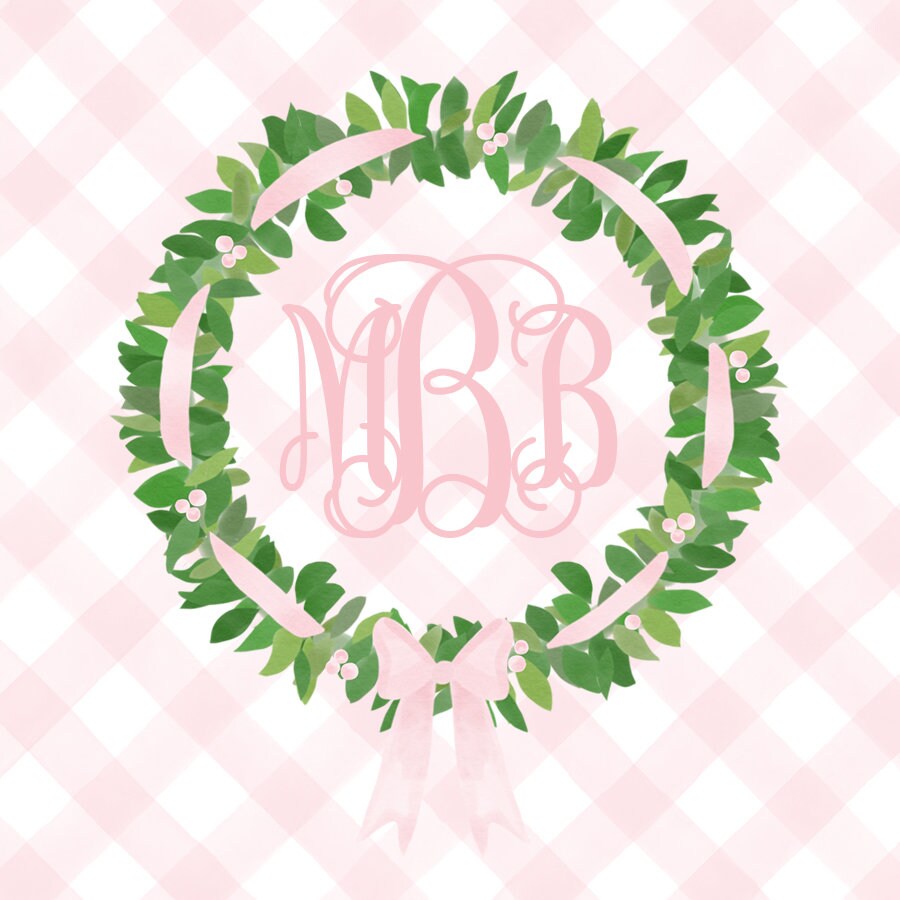 Pink Gingham Floral Wreath With Bow Enclosure Card