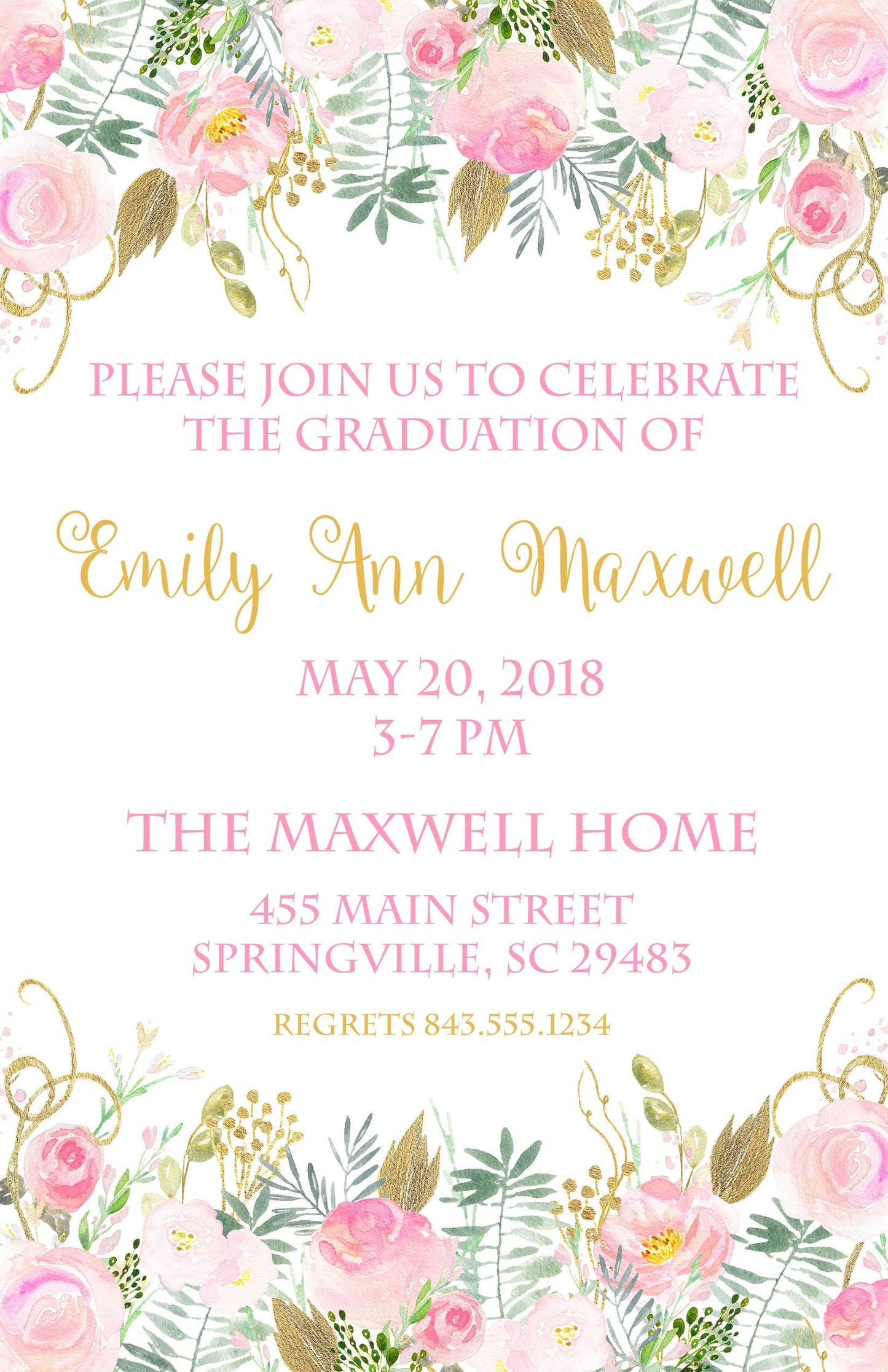 Floral With Gold Accents Invitation