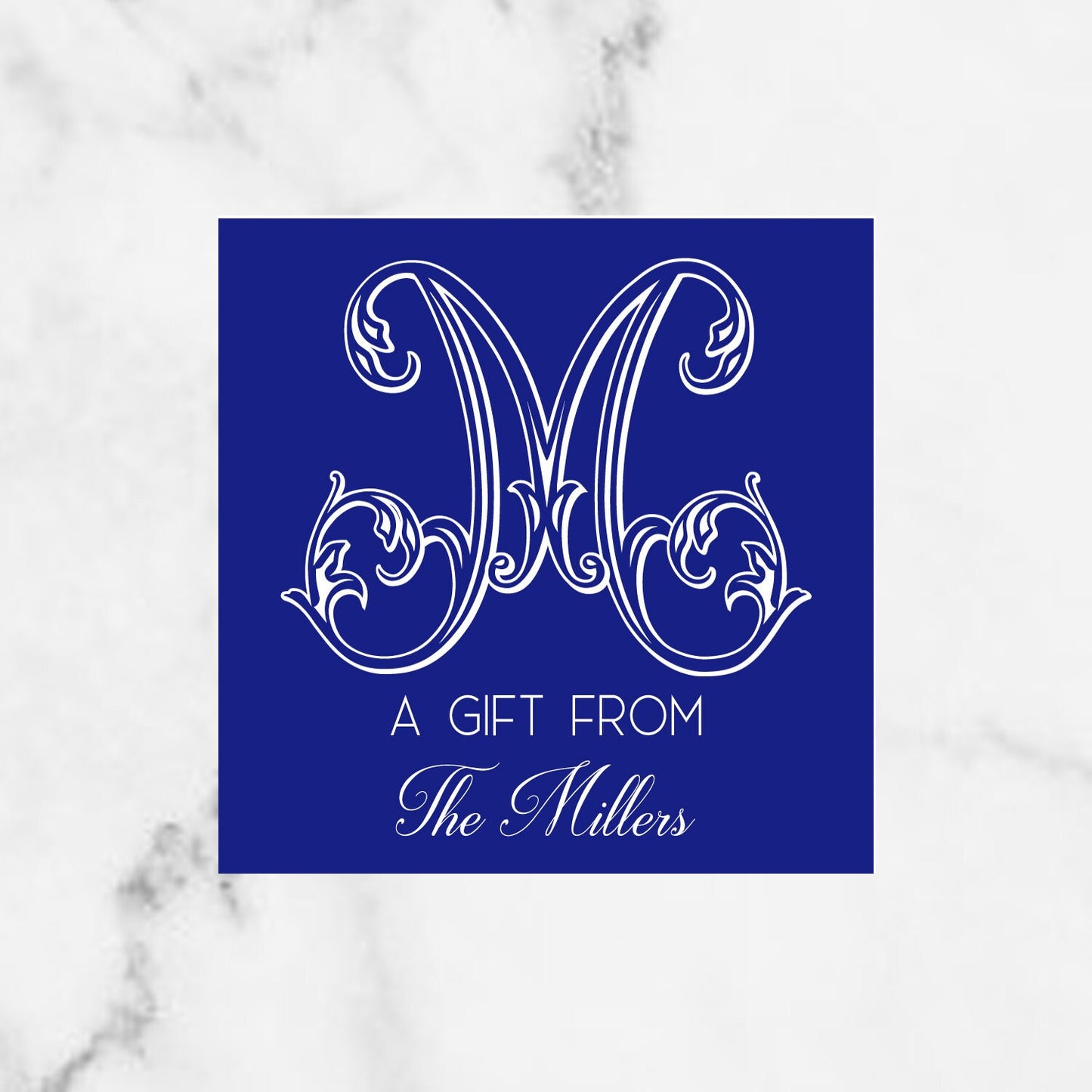 Blue Fancy Initial Monogrammed Gift Enclosure Cards/Stickers