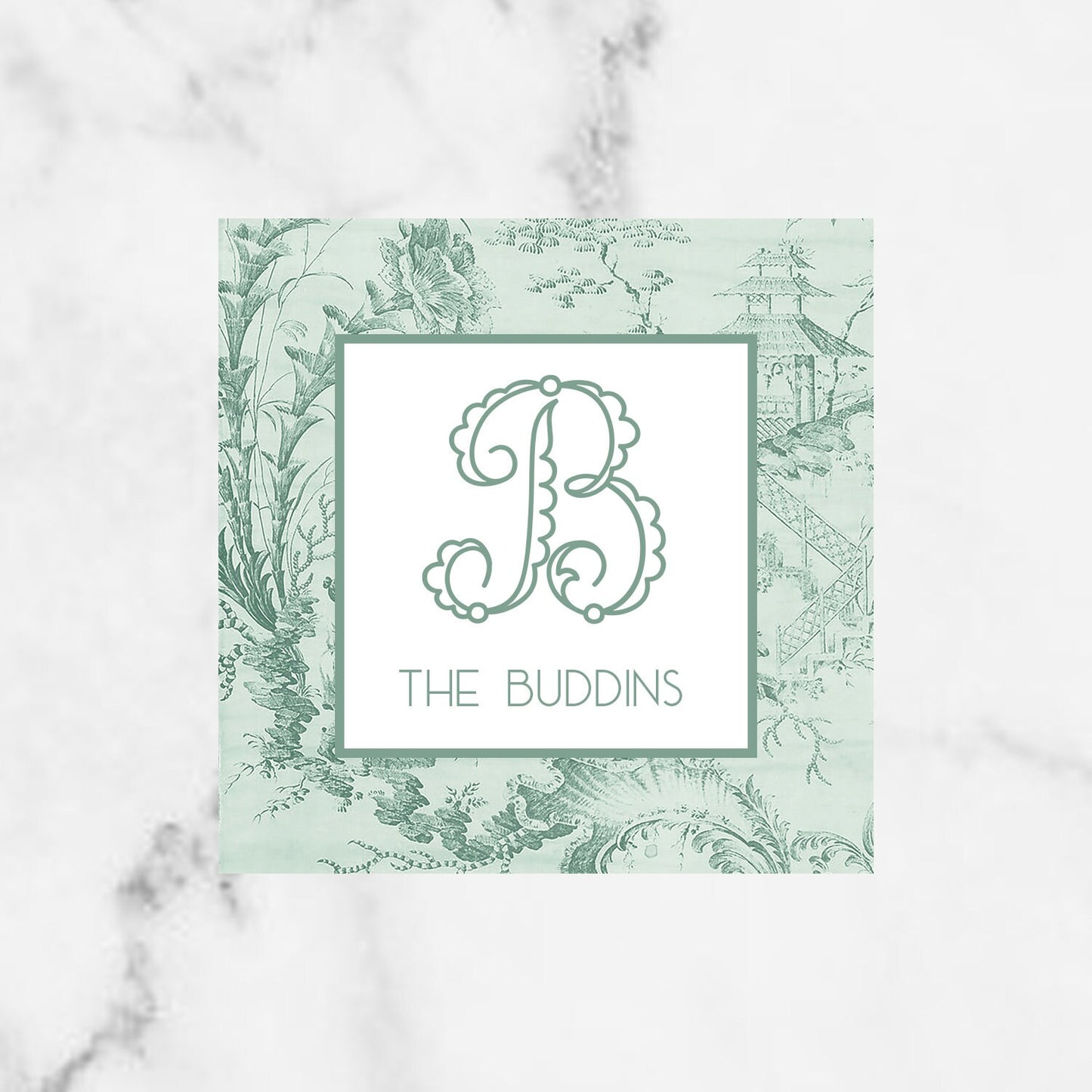 Chinoiserie Green Monogrammed Gift Enclosure Cards/Stickers