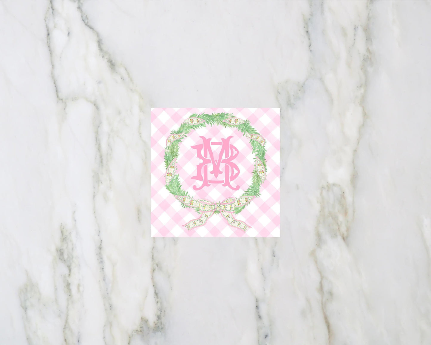 Pink Chinoiserie Christmas Wreath Personalized Enclosure Cards and Gift Tags