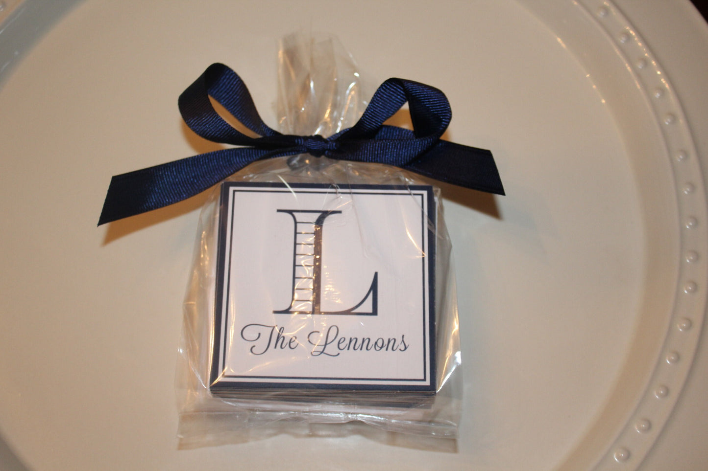 Monogrammed Navy Enclosure Cards