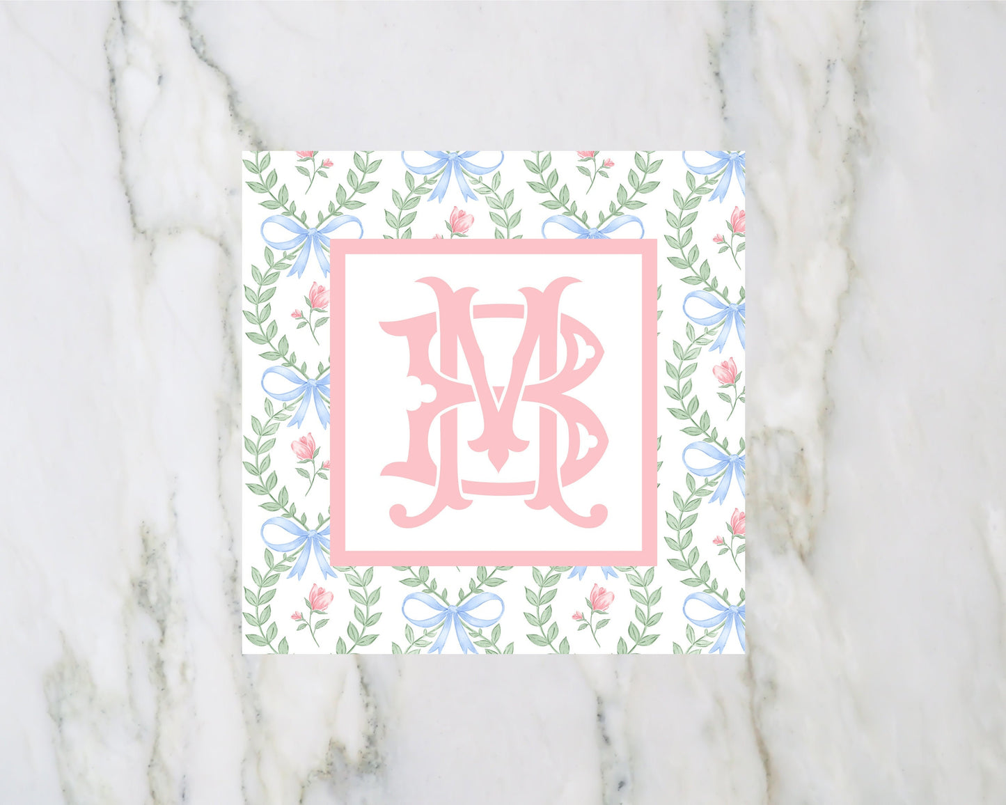 Bow wth greenery Monogram Enclosure Card