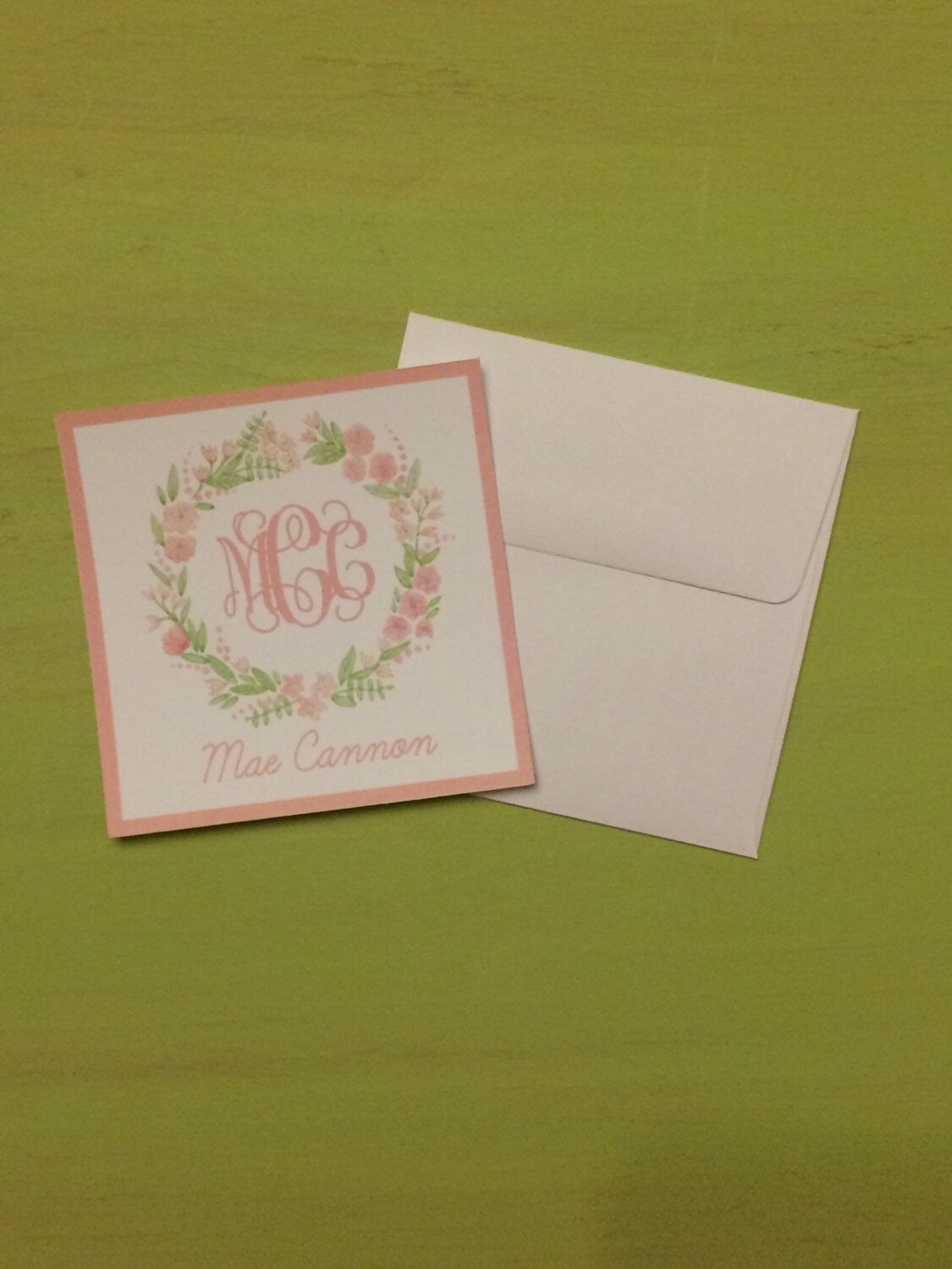 Pink Floral Monogram Enclosure Cards For Girls