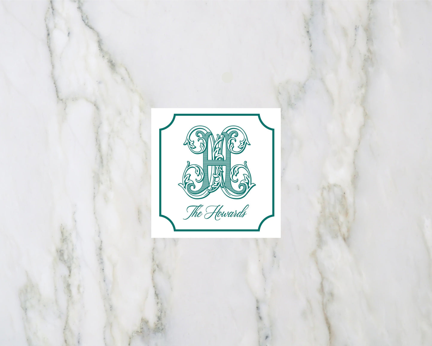 Fancy Teal Monogram Enclosure Card