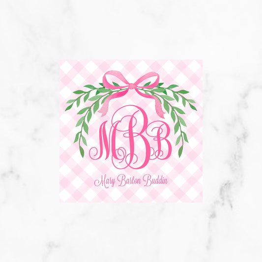Pink Gingham Greenery Swag With Bow Enclosure Card