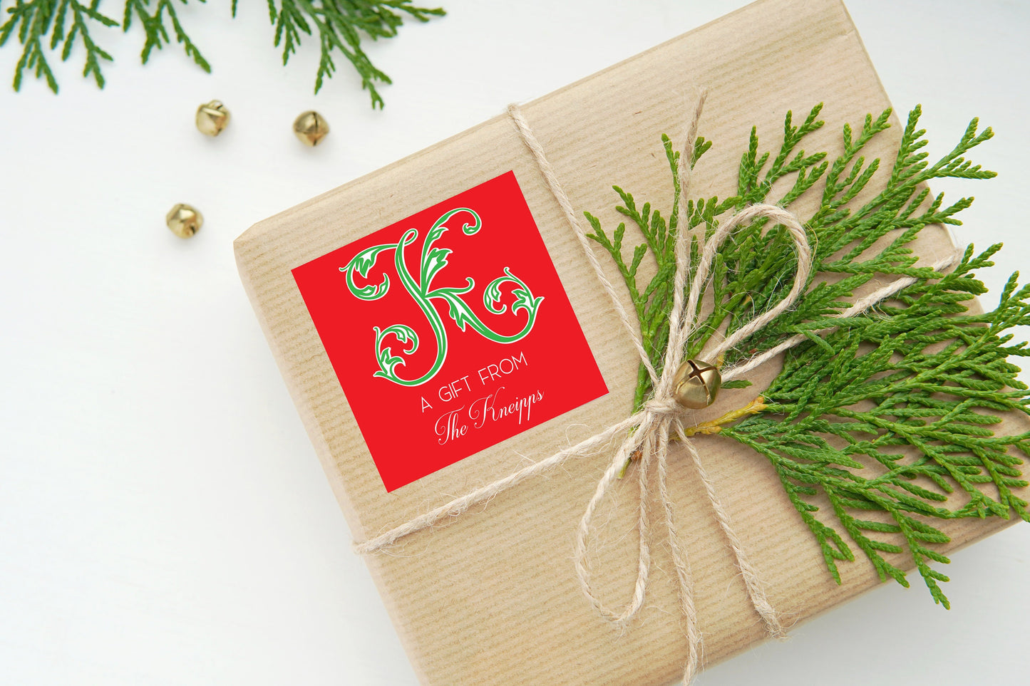 Christmas Fancy Initial  Monogrammed Gift Enclosure Cards/Stickers