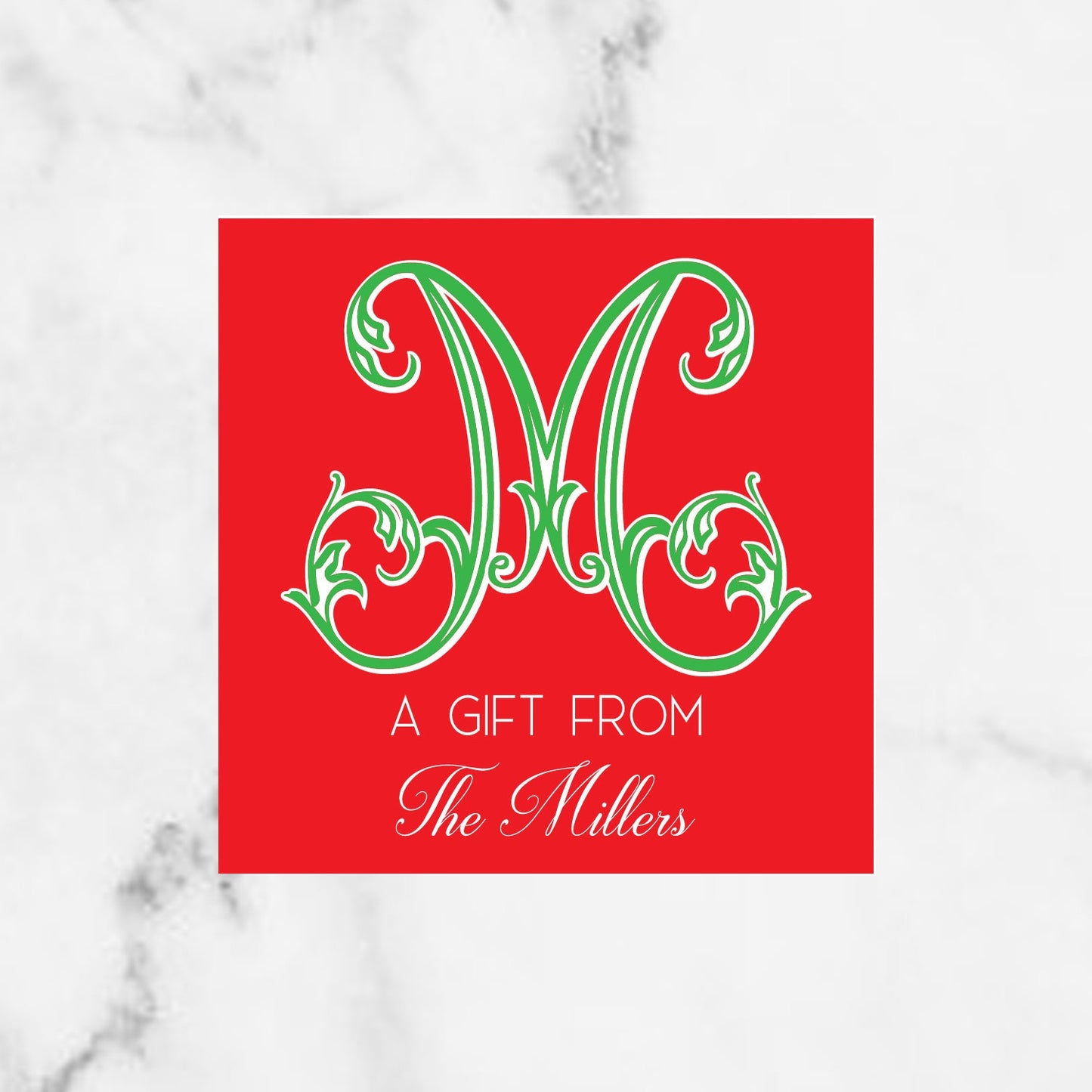 Christmas Fancy Initial  Monogrammed Gift Enclosure Cards/Stickers