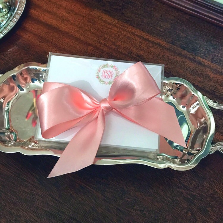 Monogrammed Wreath Note cards for Women and Girls