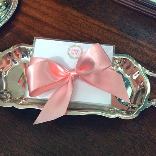 Monogrammed Wreath Note cards for Women and Girls