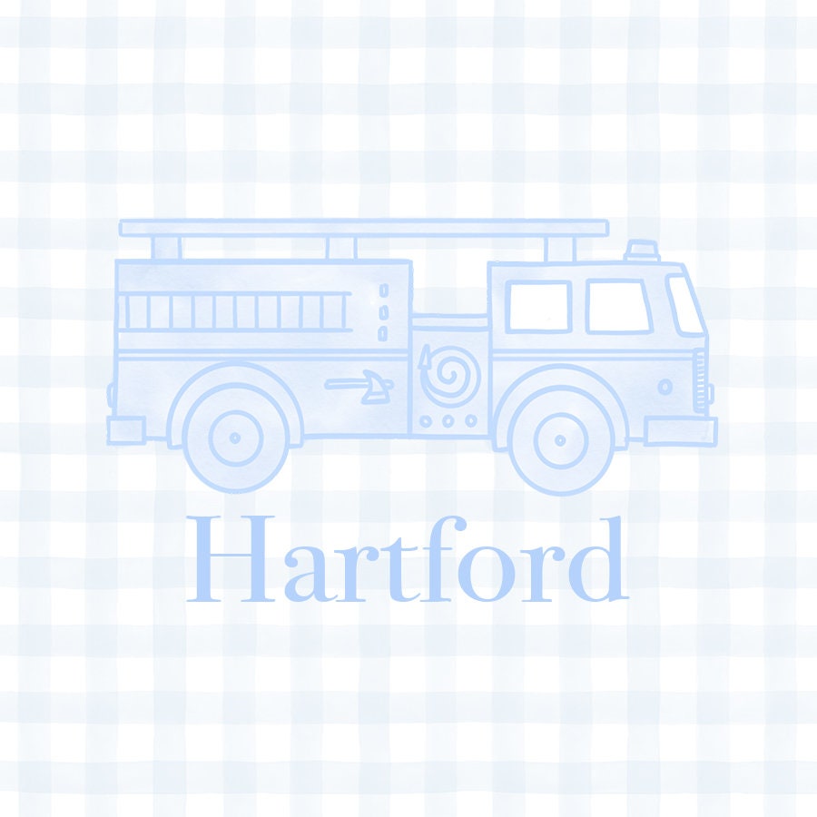 Light Blue Firetruck Gingham Enclosure Card