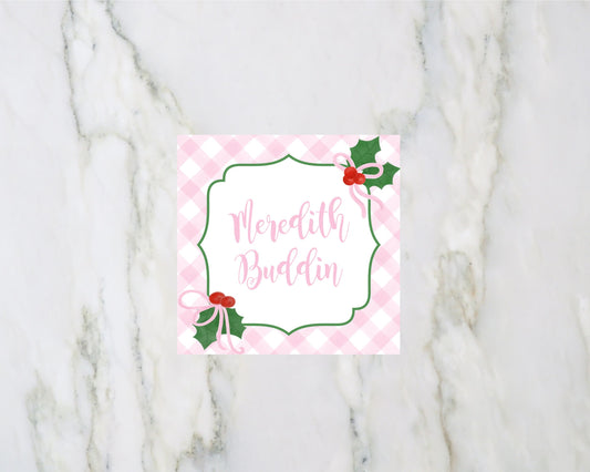 Personalized Pastel Christmas Holly Gift Tags for Girls
