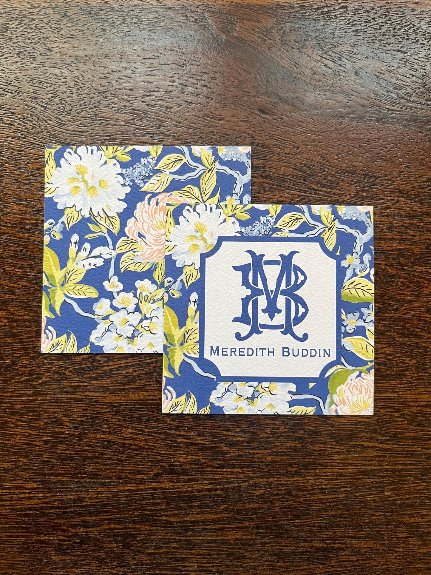 Blue floral monogrammed stationery set