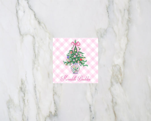 Pink Christmas Tree Personalized Enclosure Cards/Gift Tags