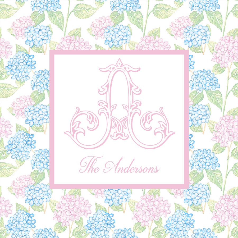 Hydrangea Single Initial Monogram Enclosure Cards