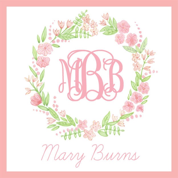 Pink Floral Monogram  Enclosure Cards For Girls