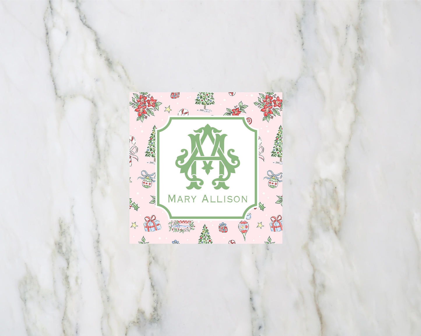 Pink Christmas Personalized Enclosure Cards and Gift Tags