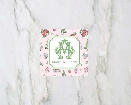 Pink Christmas Personalized Enclosure Cards and Gift Tags