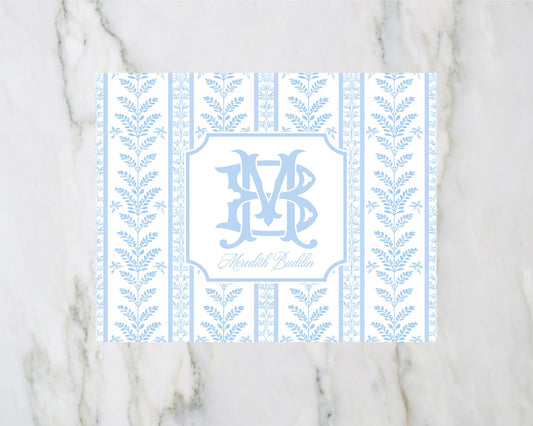 Blue Floral Stripe Folded Notecards
