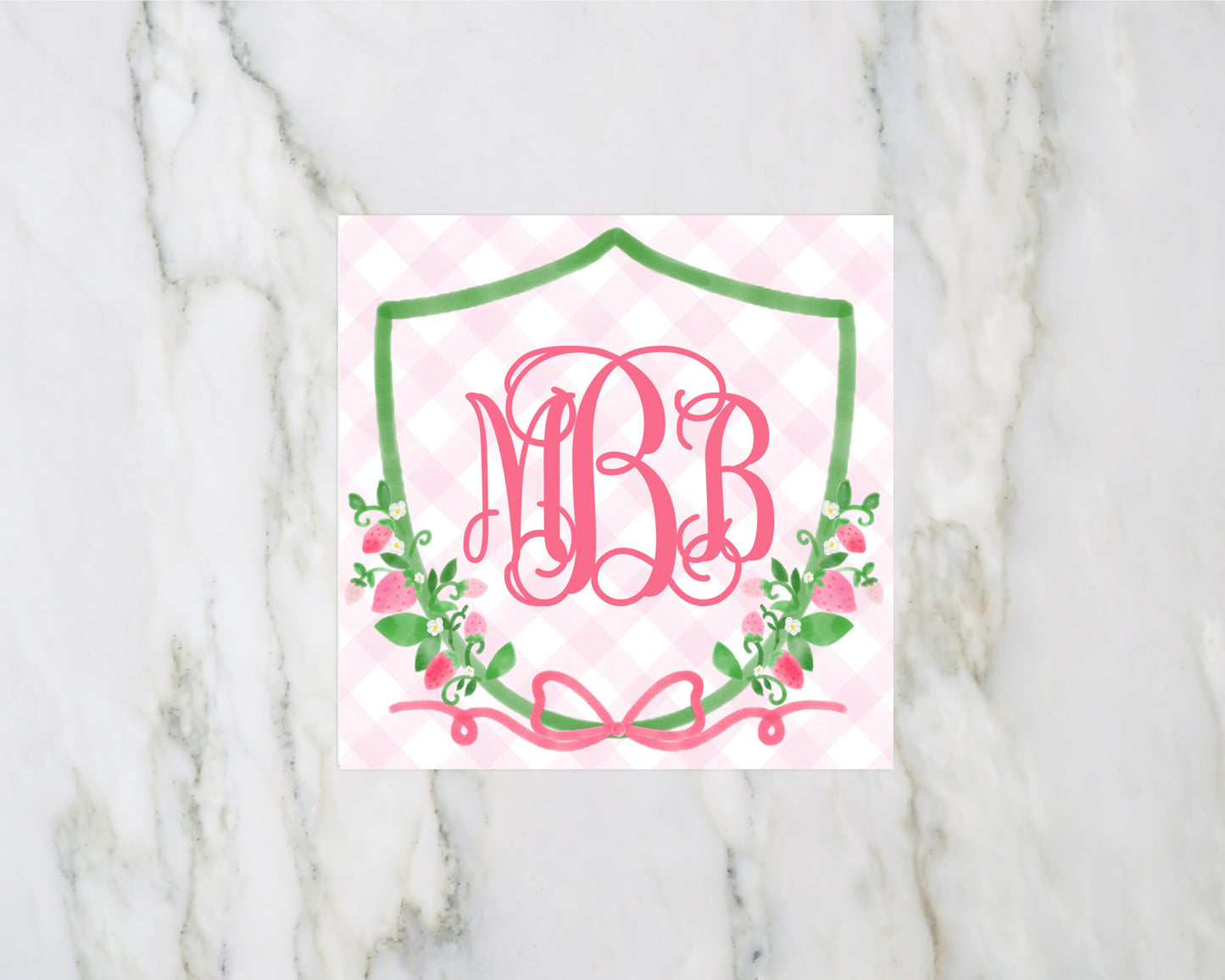 Monogrammed Strawberry Enclosure Cards for Girls