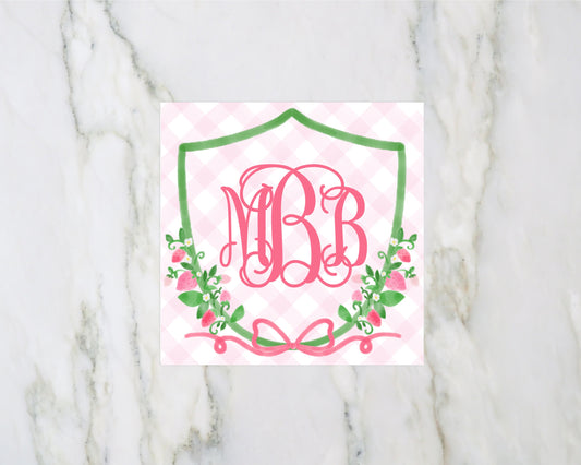 Monogrammed Strawberry Enclosure Cards for Girls