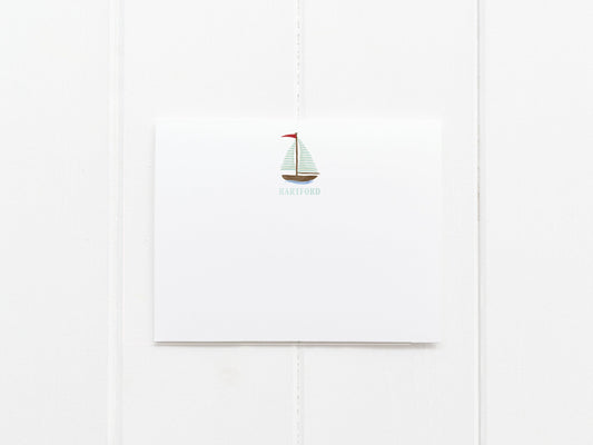 50 Watercolor Sailboat Flat Note Cards For Boys