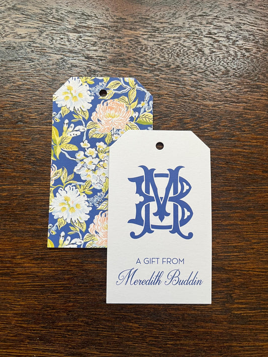 Monogrammed Blue Floral Gift Tags