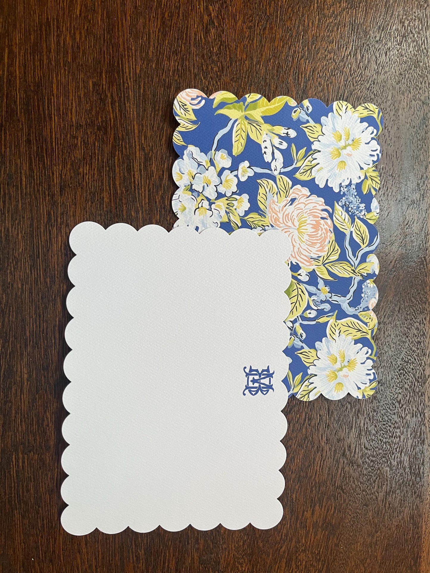 Blue floral monogrammed stationery set