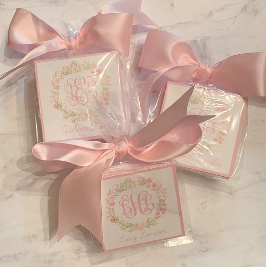Pink Floral Monogram  Enclosure Cards For Girls