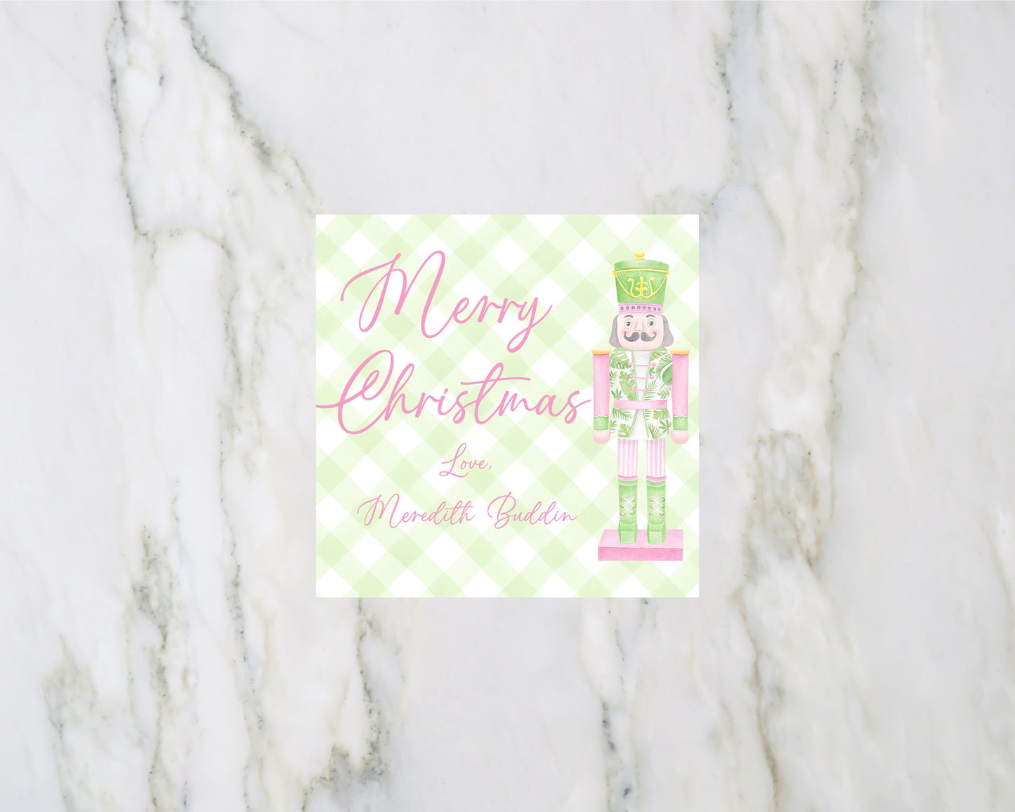 Palm Beach Pink and Green Christmas Nutcracker Personalized Enclosure Card or Gift Tag