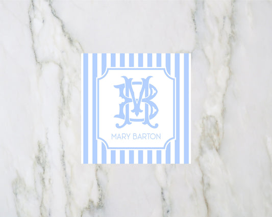 Blue Stipe Monogram Enclosure Cards
