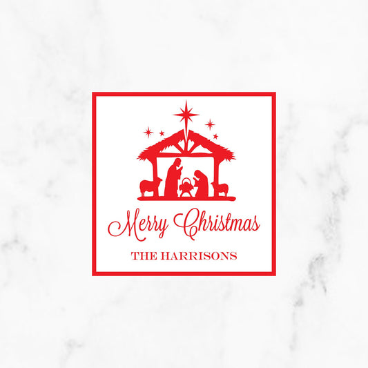 Digital Red Nativity Personalized Enclosure Cards