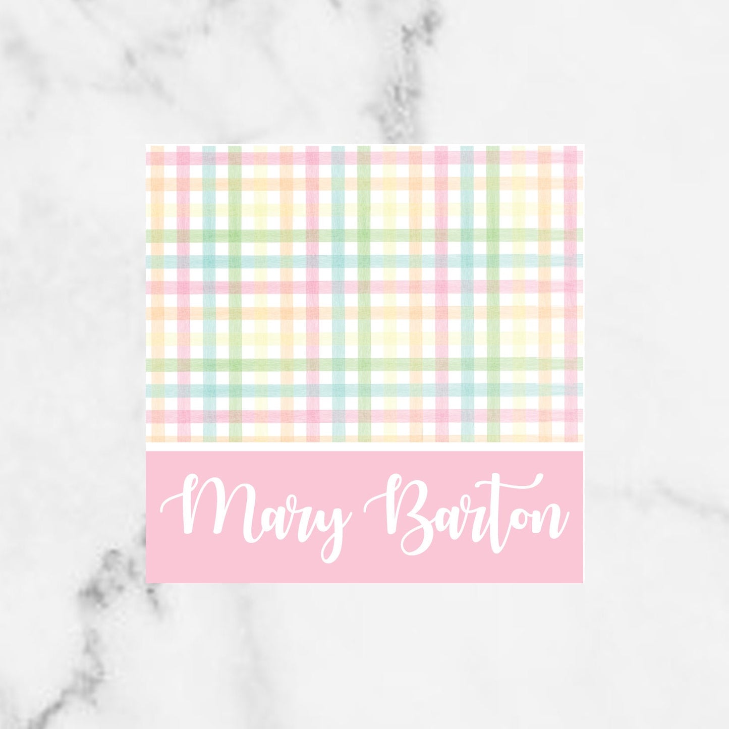 Pastel Gingham Personalized Name Enclosure Cards