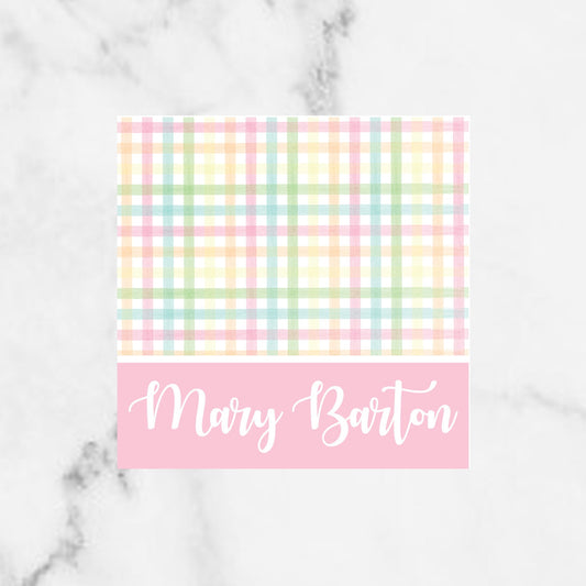 Pastel Gingham Personalized Name Enclosure Cards
