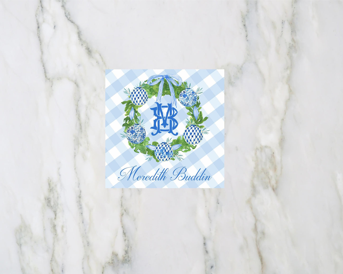 Blue Christmas Ornament Wreath Enclosure Cards