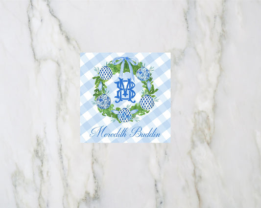 Blue Christmas Ornament Wreath Enclosure Cards