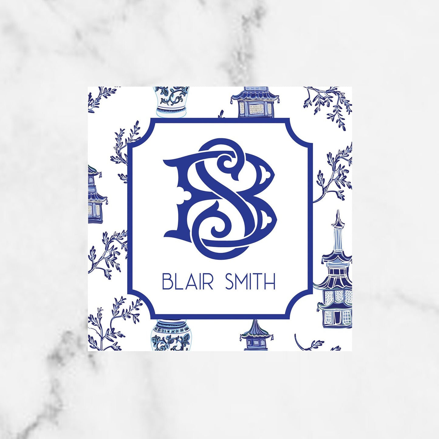 Blue and White Chinoiserie Monogram Gift Enclosure Card