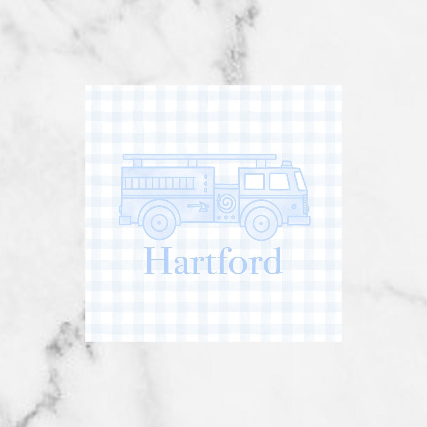 Light Blue Firetruck Gingham Enclosure Card