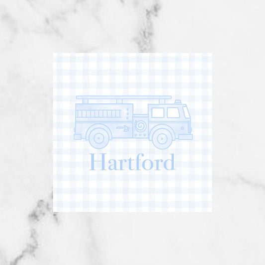 Light Blue Firetruck Gingham Enclosure Card