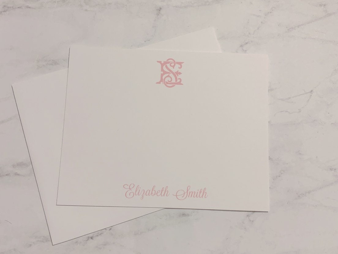 Chic Monogram Flat Note Cards for Girls