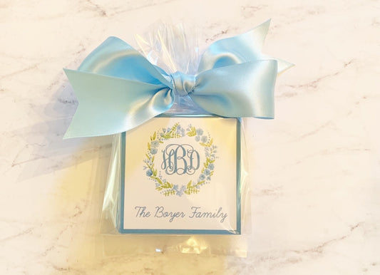 Blue Floral Monogram Enclosure Cards For Girls