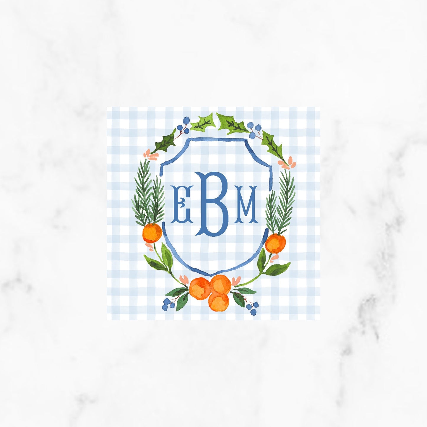 Blue and White Orange Wreath Enclosure Cards