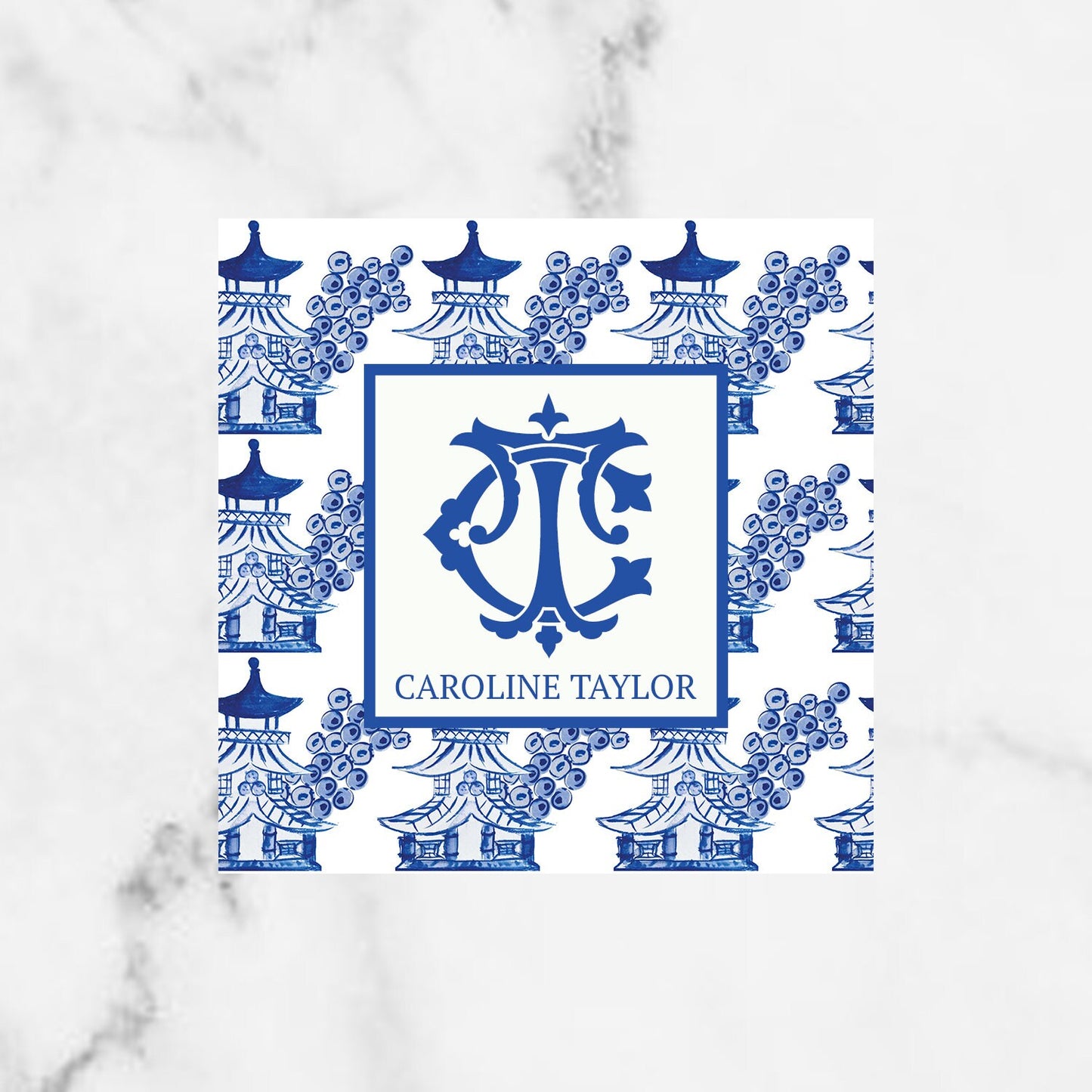 Chinoiserie Pagoda Monogram Gift Enclosure Tag