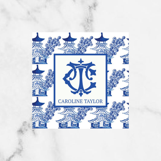 Chinoiserie Pagoda Monogram Gift Enclosure Tag