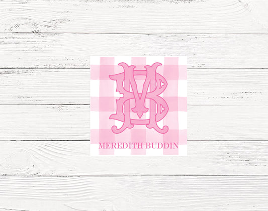 Pink Gingham Monogrammed Enclosure Cards