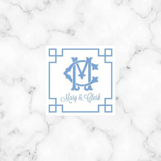 Light Blue Greek Key Monogram Enclosure Cards