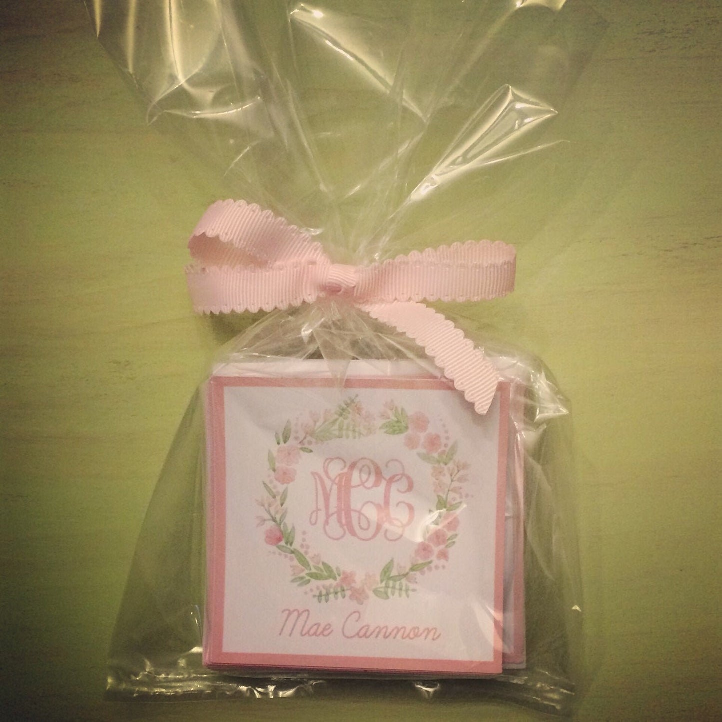 Pink Floral Monogram  Enclosure Cards For Girls